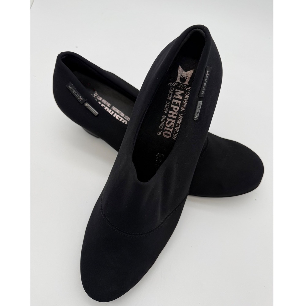 Mephisto Gore-Tex Black Stretch Fabric Block Heel Pumps Womens Shoes EUR 39